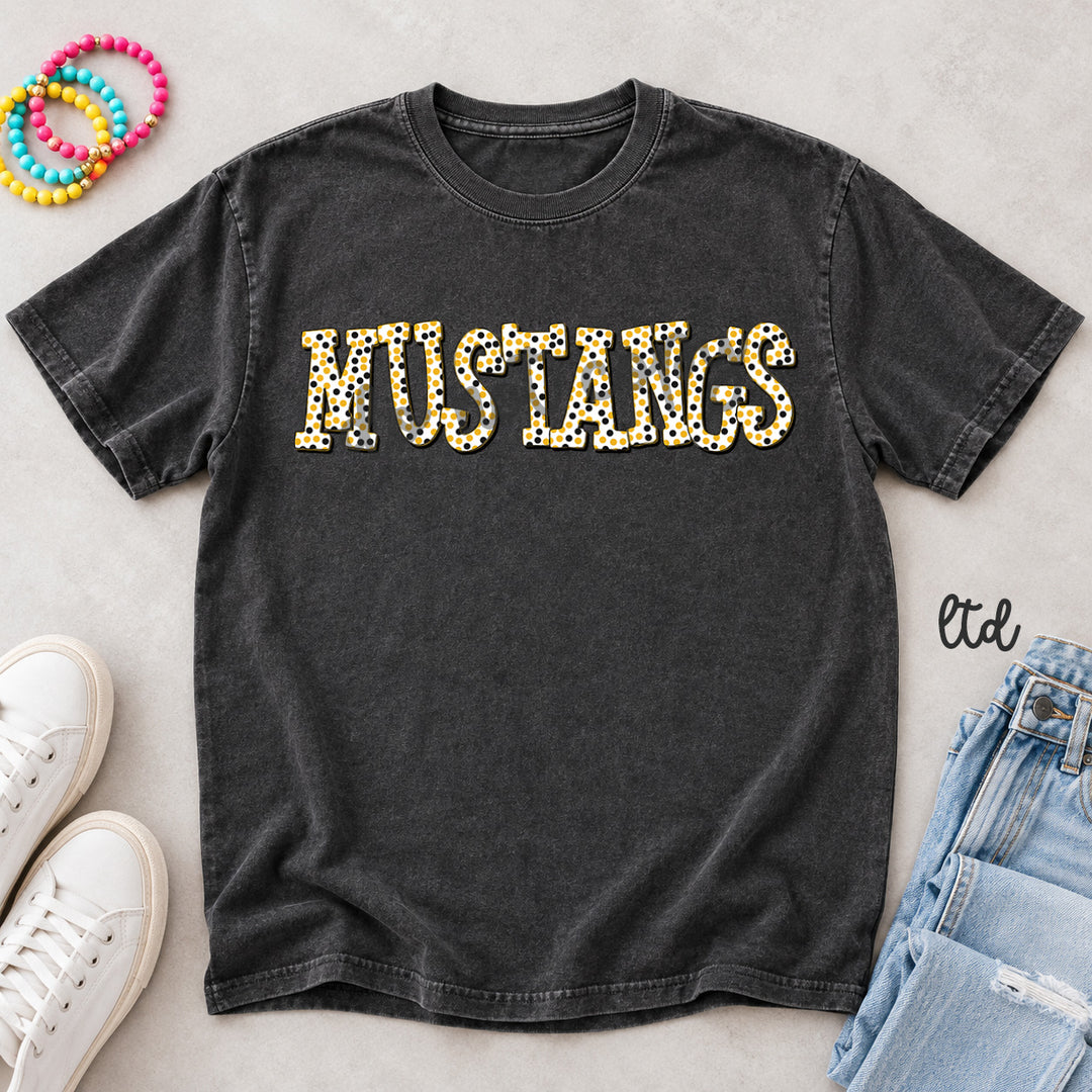 Mustangs Gold Black Polka Dot Mascots DTF transfer mockup