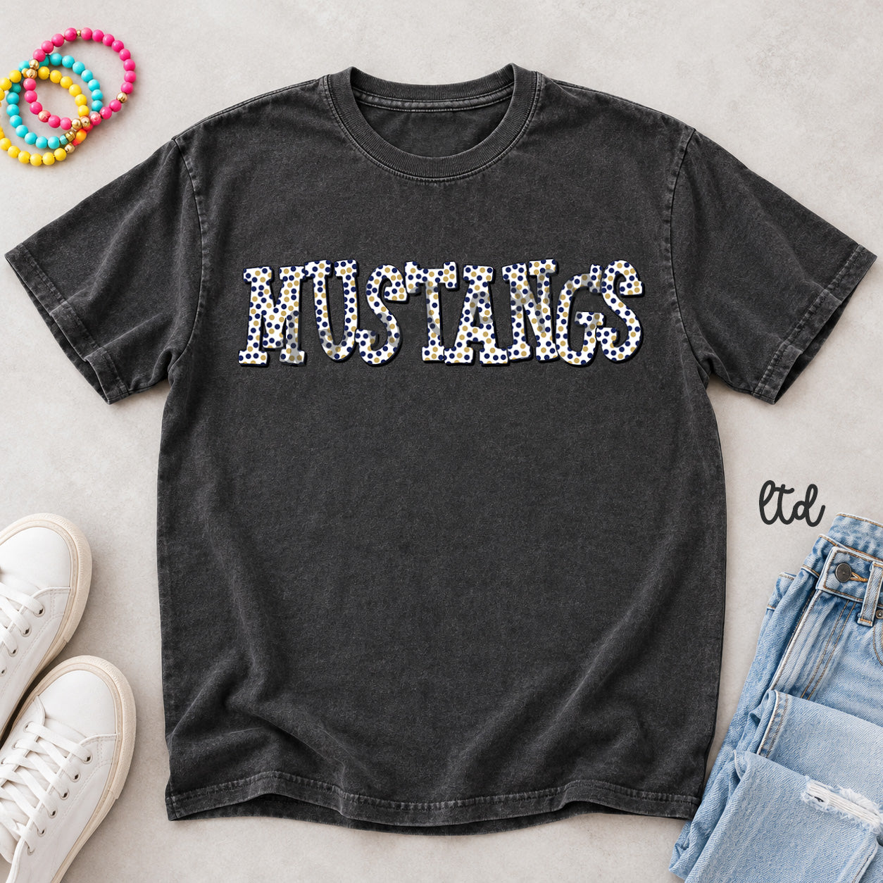 Polka Dot Mascots Mustangs Navy Blue Vegas Gold design