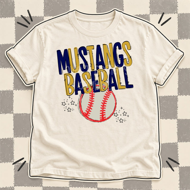 Mustangs Navy Vegas Gold Team Go Baseball Mascots DTF transfer mockup