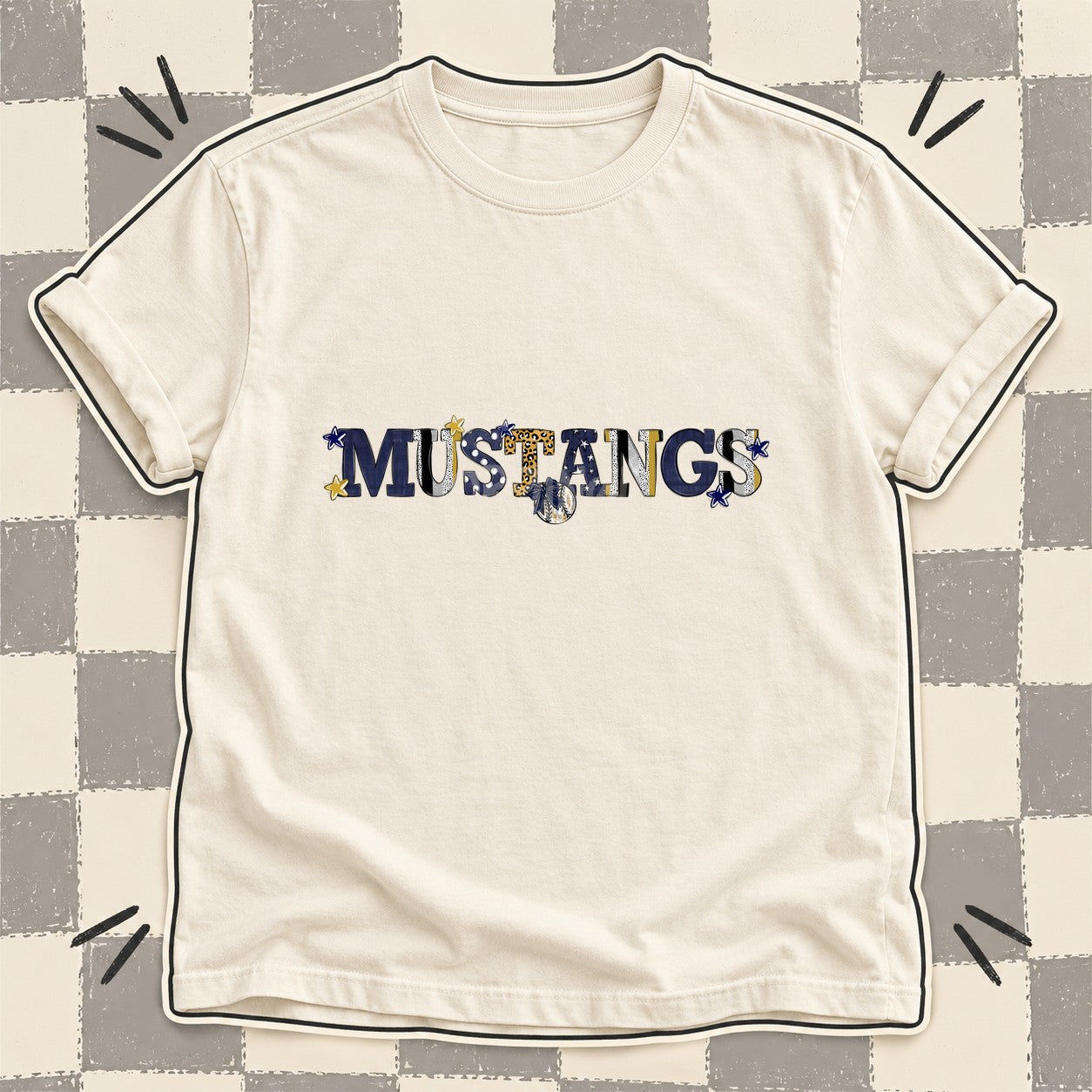 Mixed Doodle Baseball Mascots – Mascot Colors Mustangs Navy Vegas Gold design