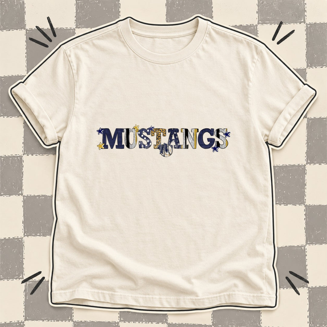 Mustangs Navy Vegas Gold Mixed Doodle Baseball Mascots – Mascot Colors DTF transfer mockup