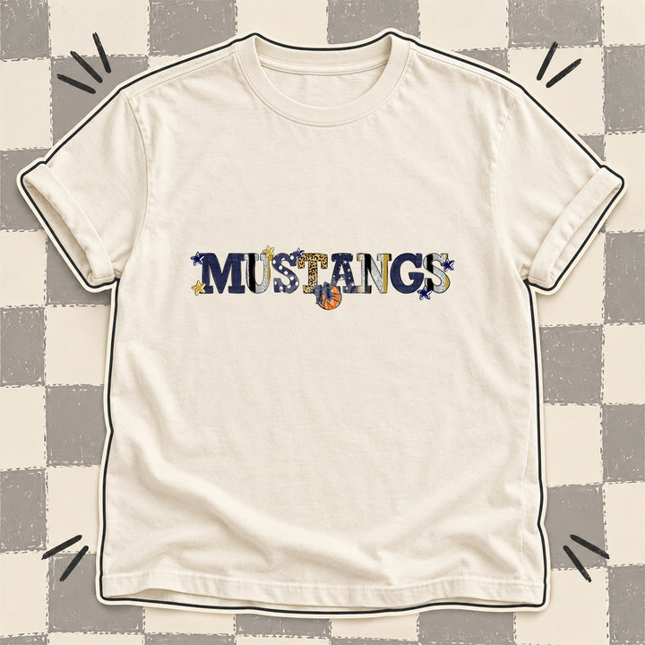 Mustangs Navy Vegas Gold Mixed Doodle Basketball Mascots – Mascot Colors DTF transfer mockup