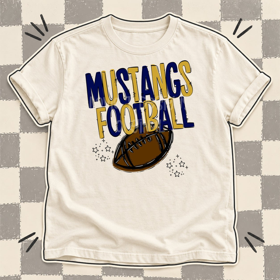 Mustangs Navy Vegas Gold Team Go Football Mascots DTF transfer mockup