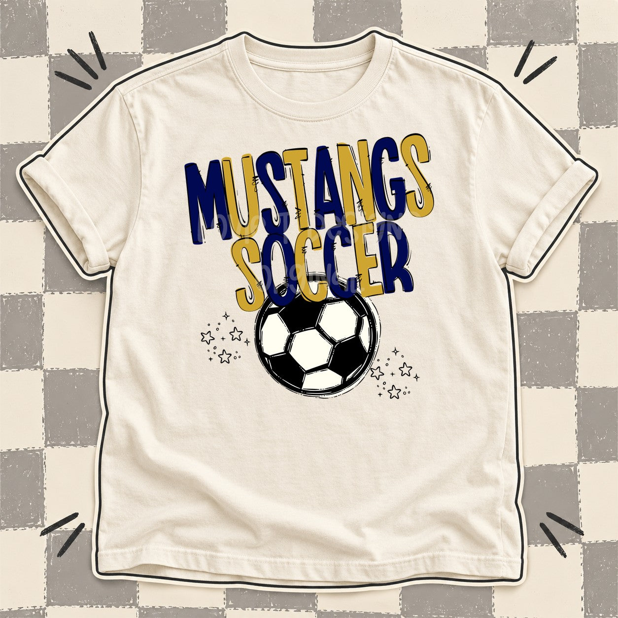 Team Go Soccer Mascots Mustangs Navy Vegas Gold design