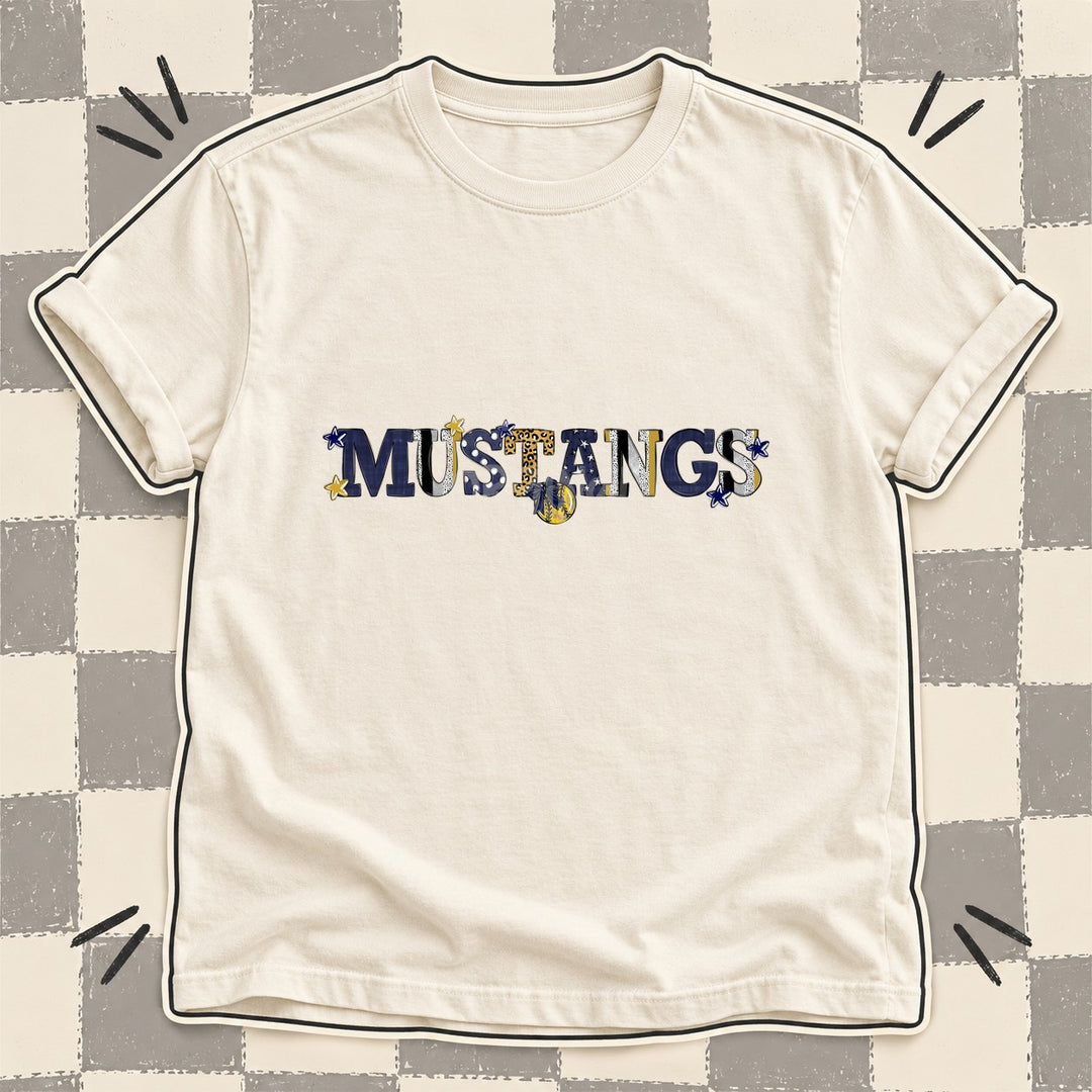 Mustangs Navy Vegas Gold Mixed Doodle Softball Mascots – Mascot Colors DTF transfer mockup