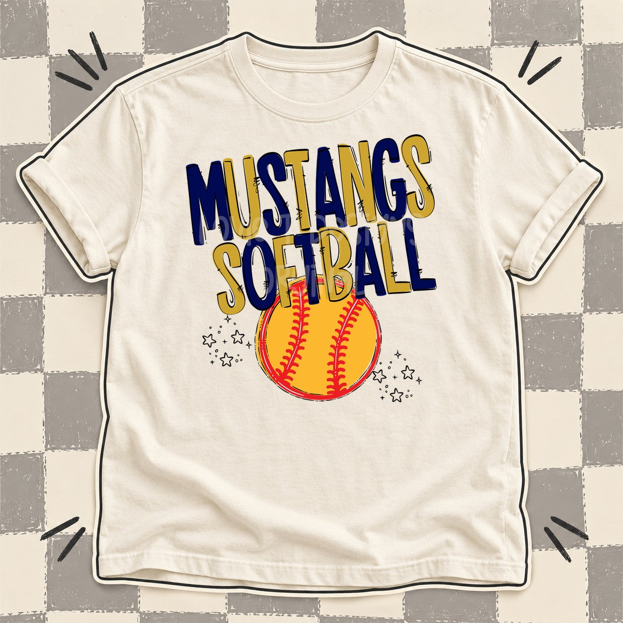Team Go Softball Mascots Mustangs Navy Vegas Gold design