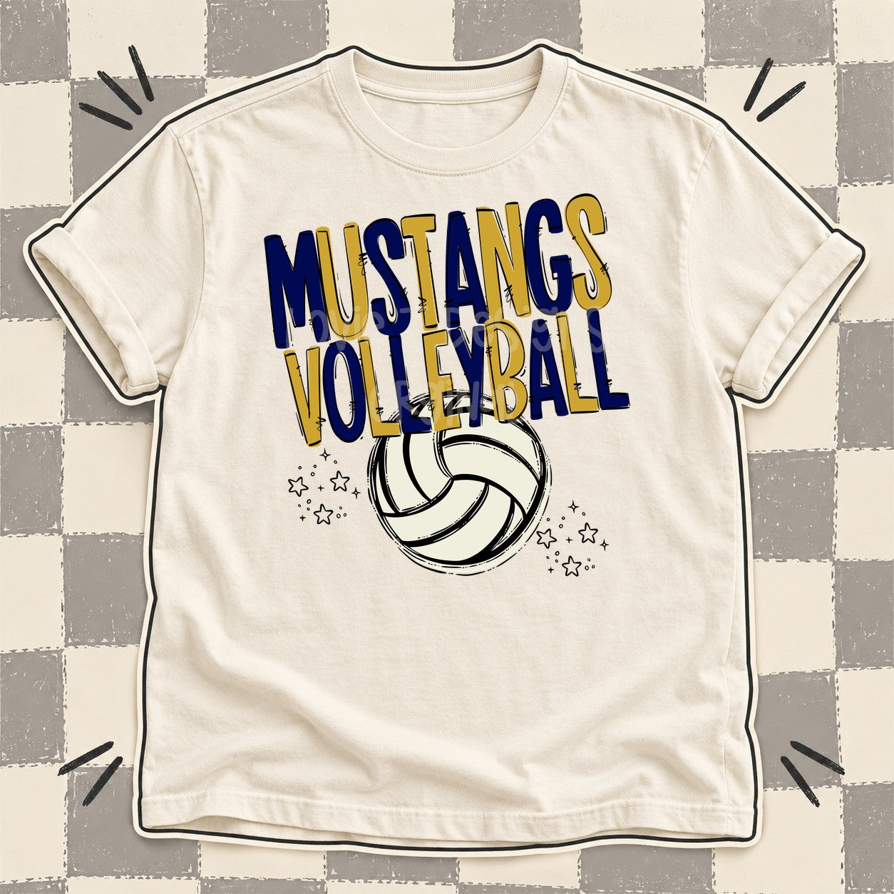 Team Go Volleyball Mascots Mustangs Navy Vegas Gold design