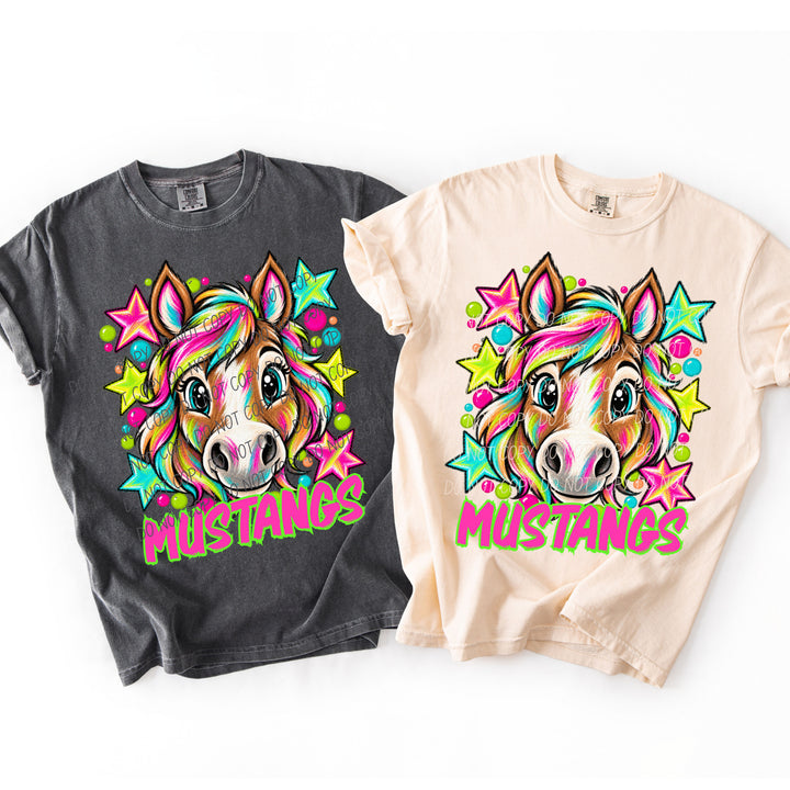 Mustangs Neon Starstruck mascot DTF transfer