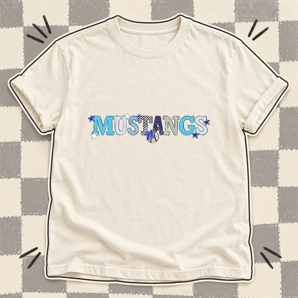 Mixed Doodle Baseball Mascots – Mascot Colors Mustangs Royal Blue White design