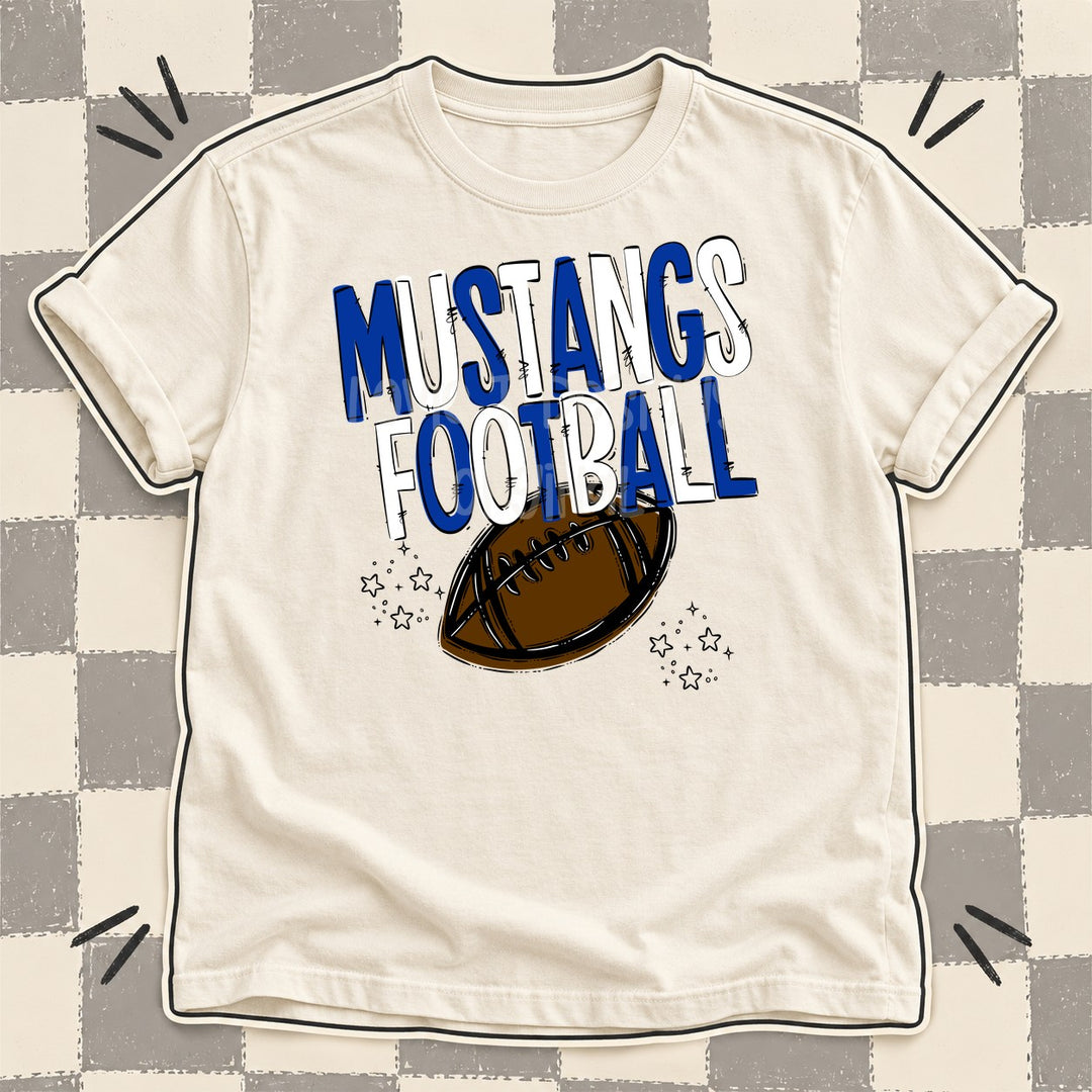 Mustangs Royal Blue White Team Go Football Mascots DTF transfer mockup