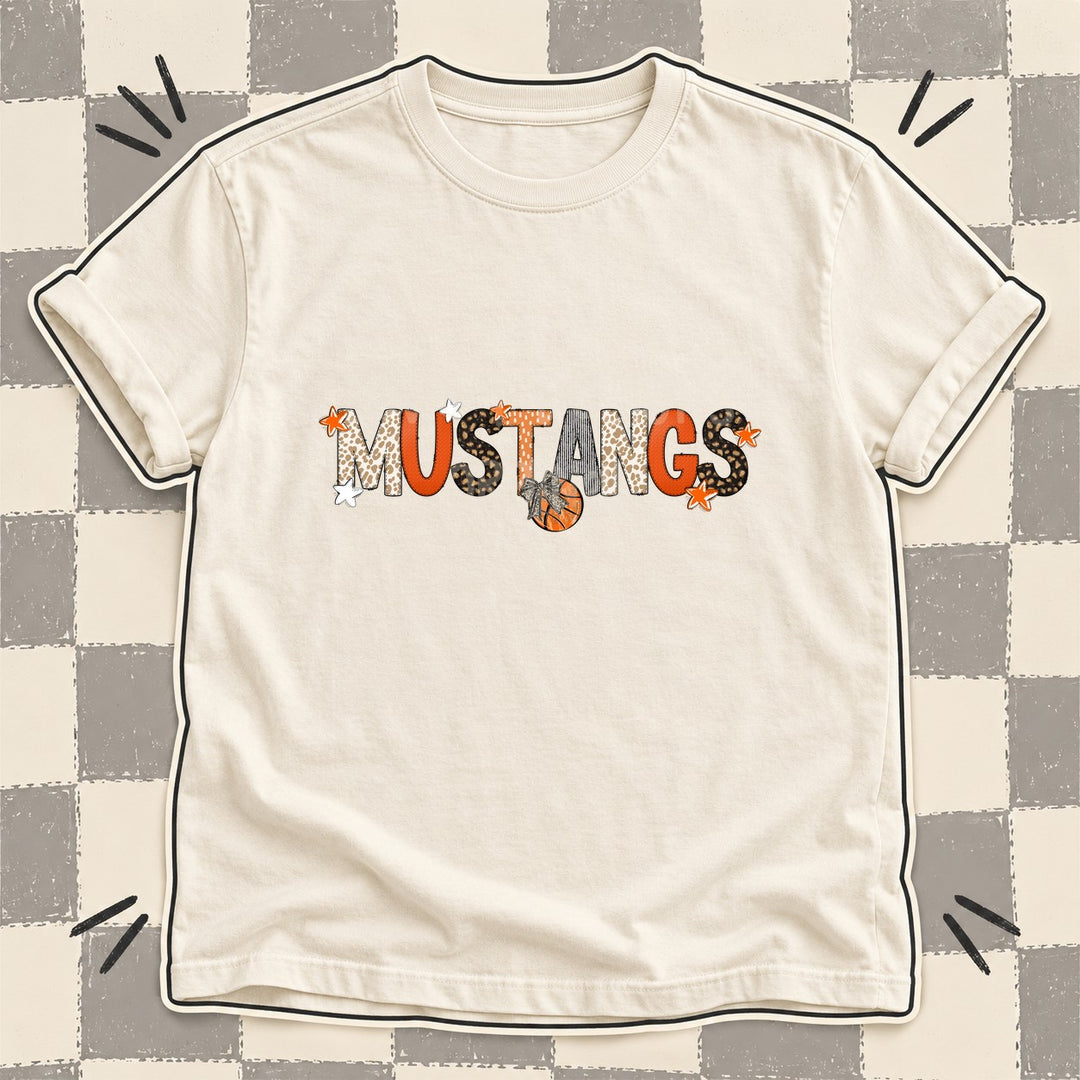 Mustangs Mixed Doodle Basketball Mascots – Orange and Brown DTF transfer mockup