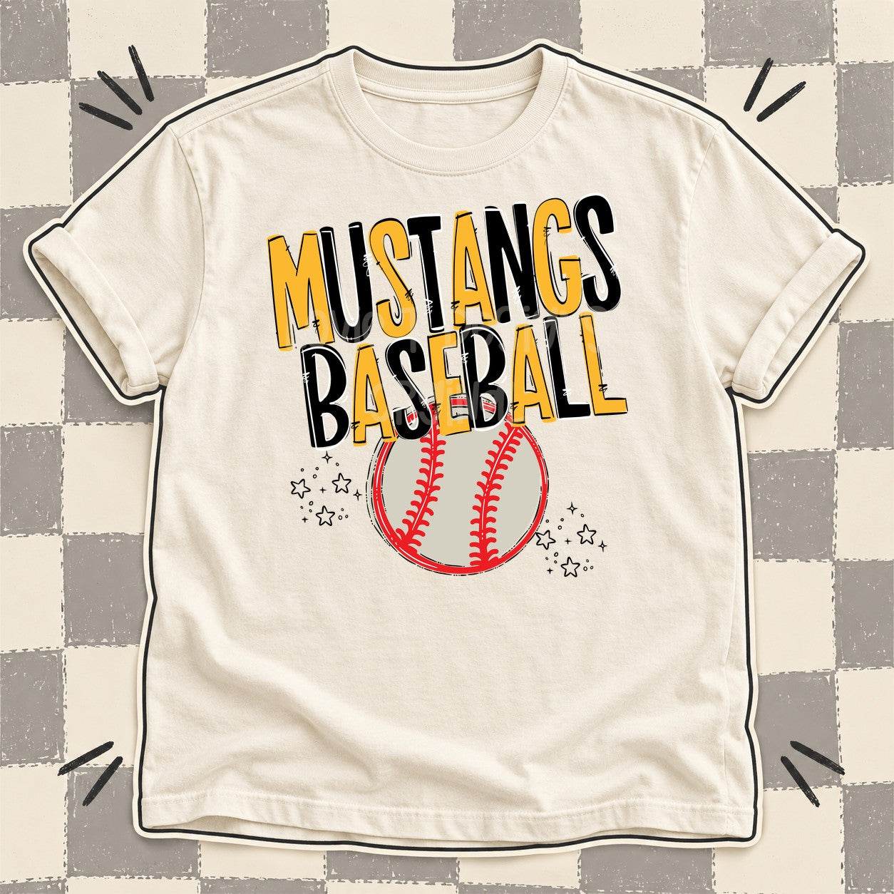 Team Go Baseball Mascots Mustangs Yellow Gold Black design