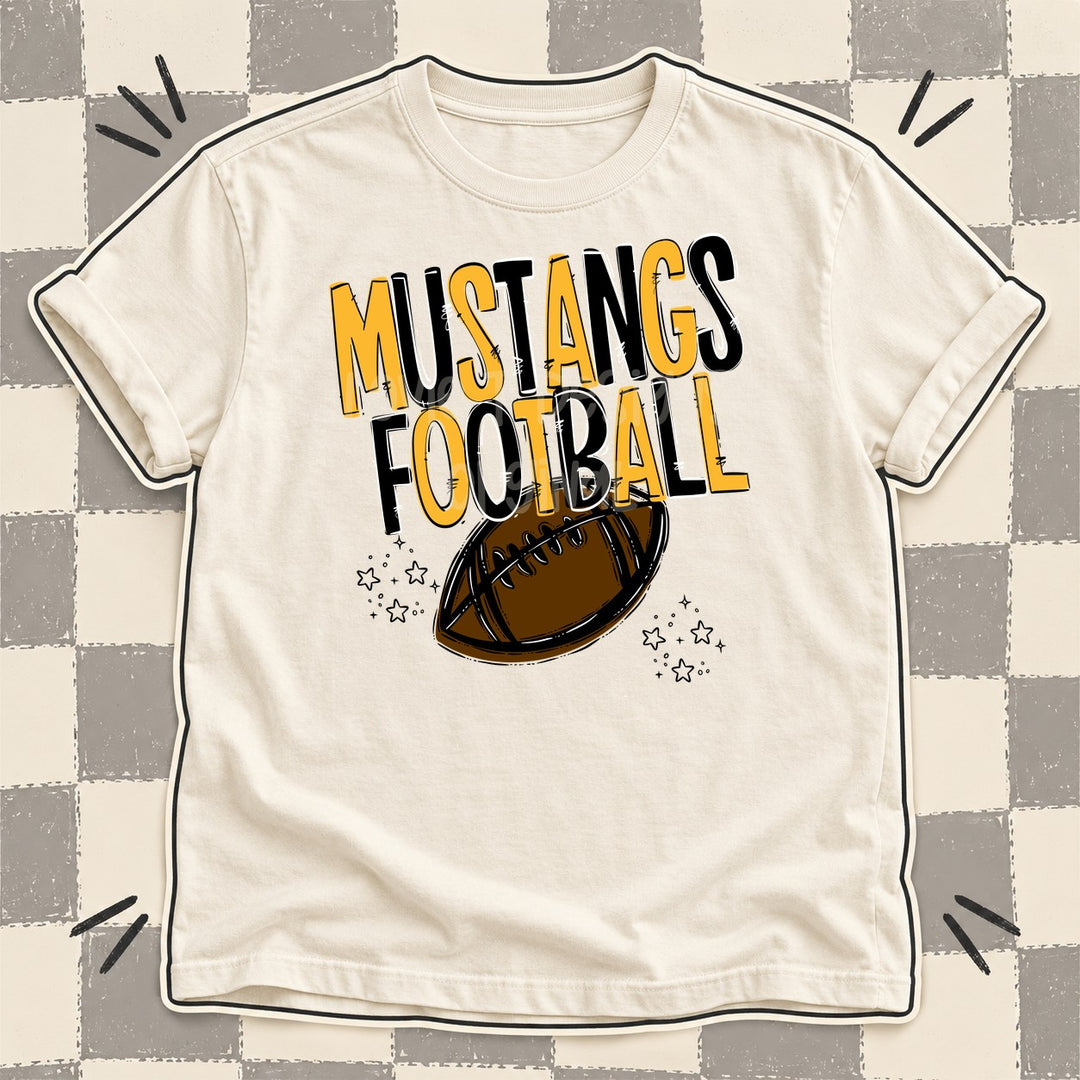 Mustangs Yellow Gold Black Team Go Football Mascots DTF transfer mockup