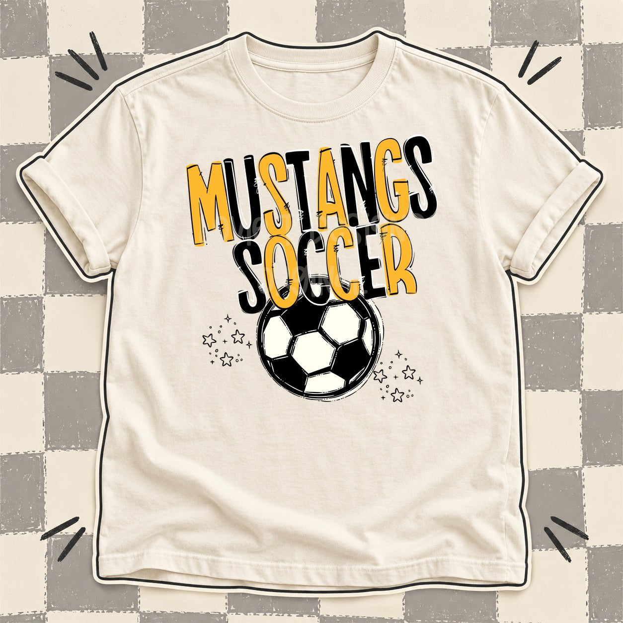 Team Go Soccer Mascots Mustangs Yellow Gold Black design