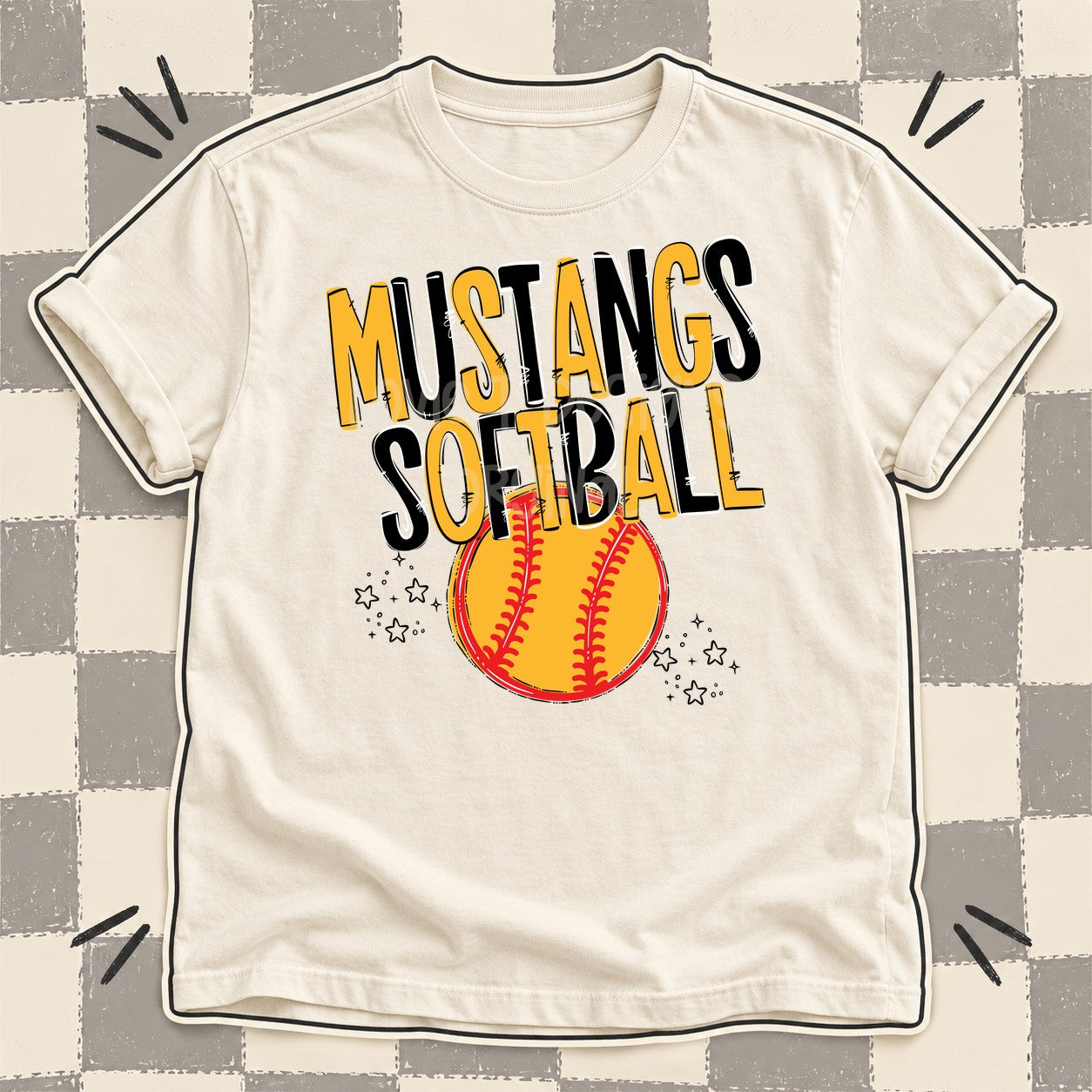 Team Go Softball Mascots Mustangs Yellow Gold Black design