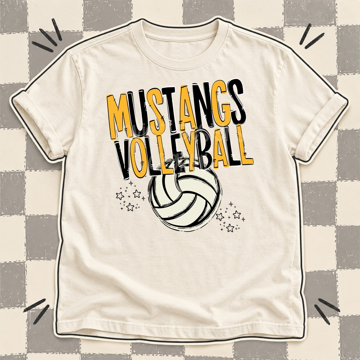 Team Go Volleyball Mascots Mustangs Yellow Gold Black design