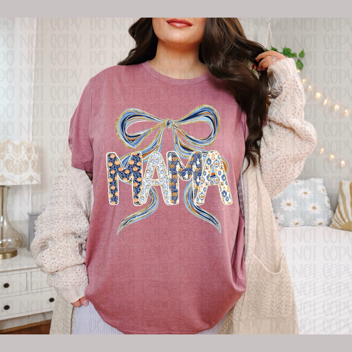 Mama Blue Pattern and Bow – DTF Transfer