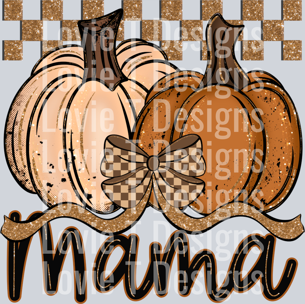 Mama Fall Checkered Glitter Pumpkin