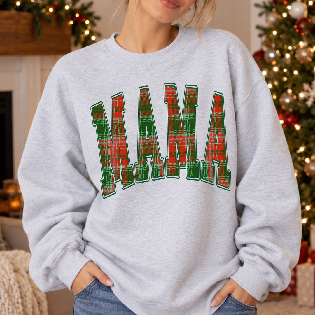 Mama Christmas Plaid Varsity Christmas DTF transfer mockup