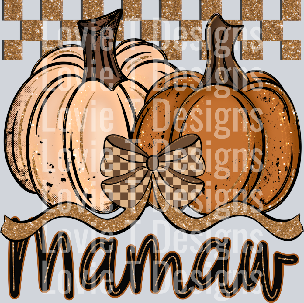 Mamaw Fall Checkered Glitter Pumpkin