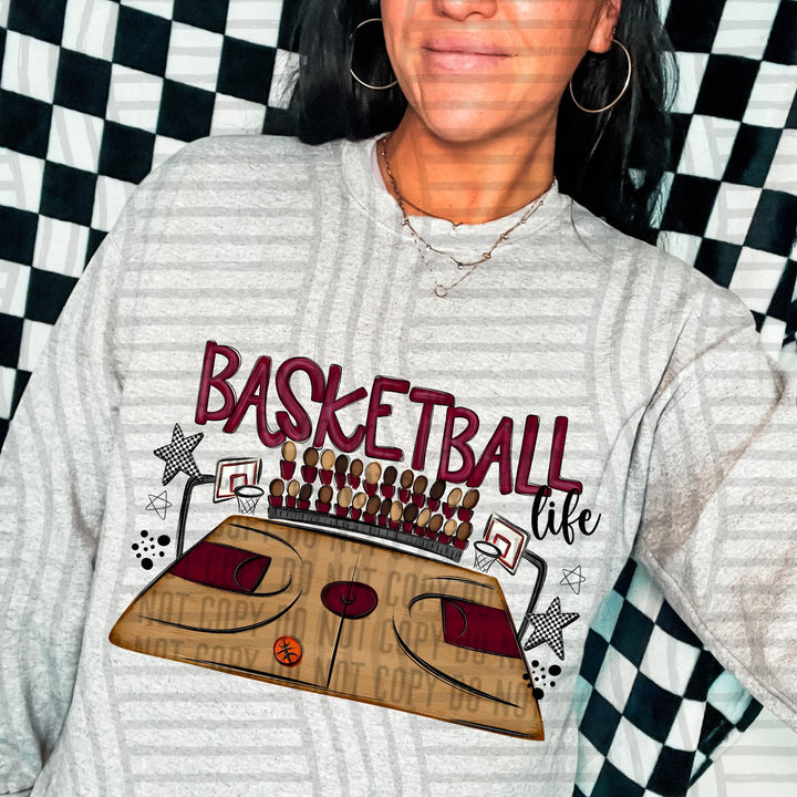 Maroon Basketball Life DTF transfer