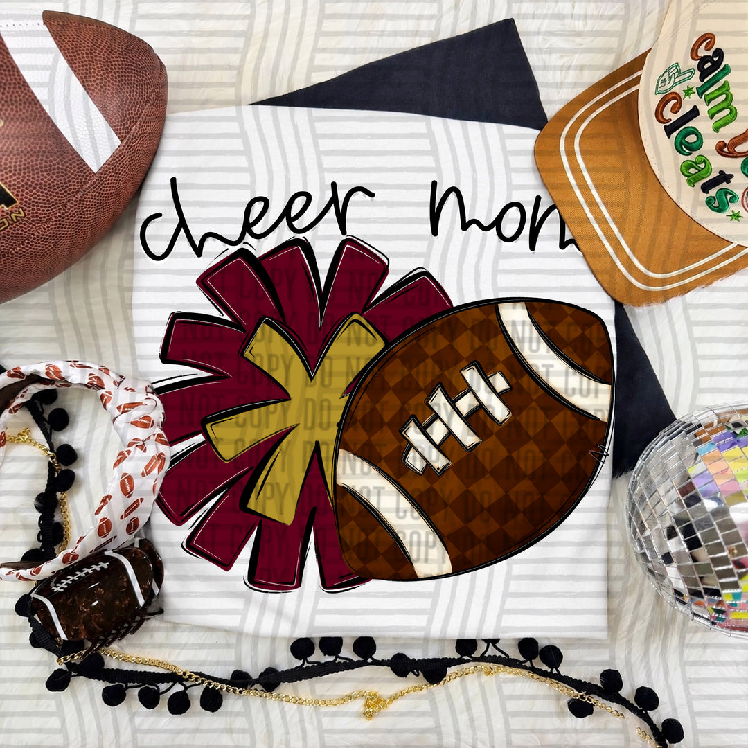 Cheer Mom DTF transfer in Maroon & Gold