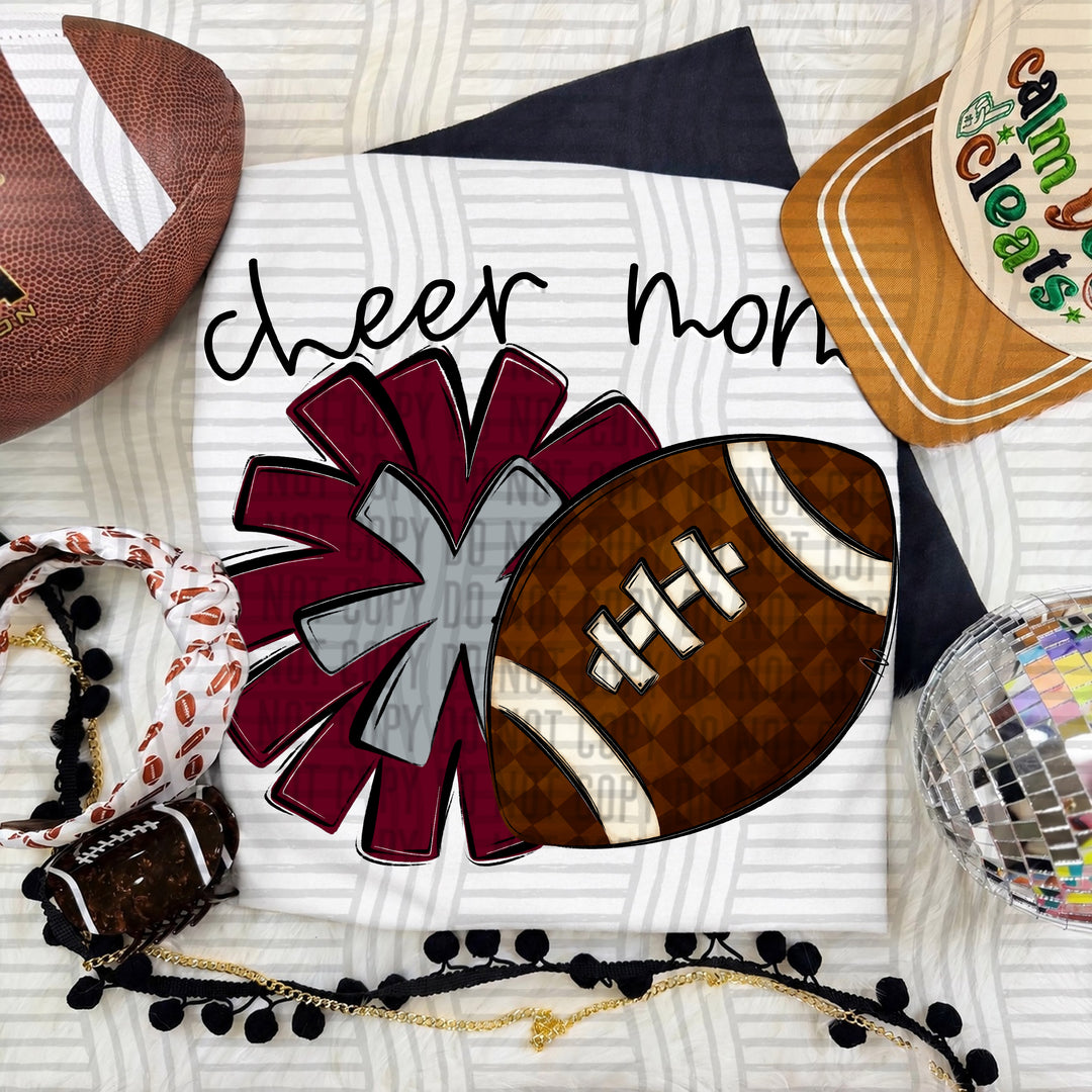 Cheer Mom DTF transfer in Maroon & Grey