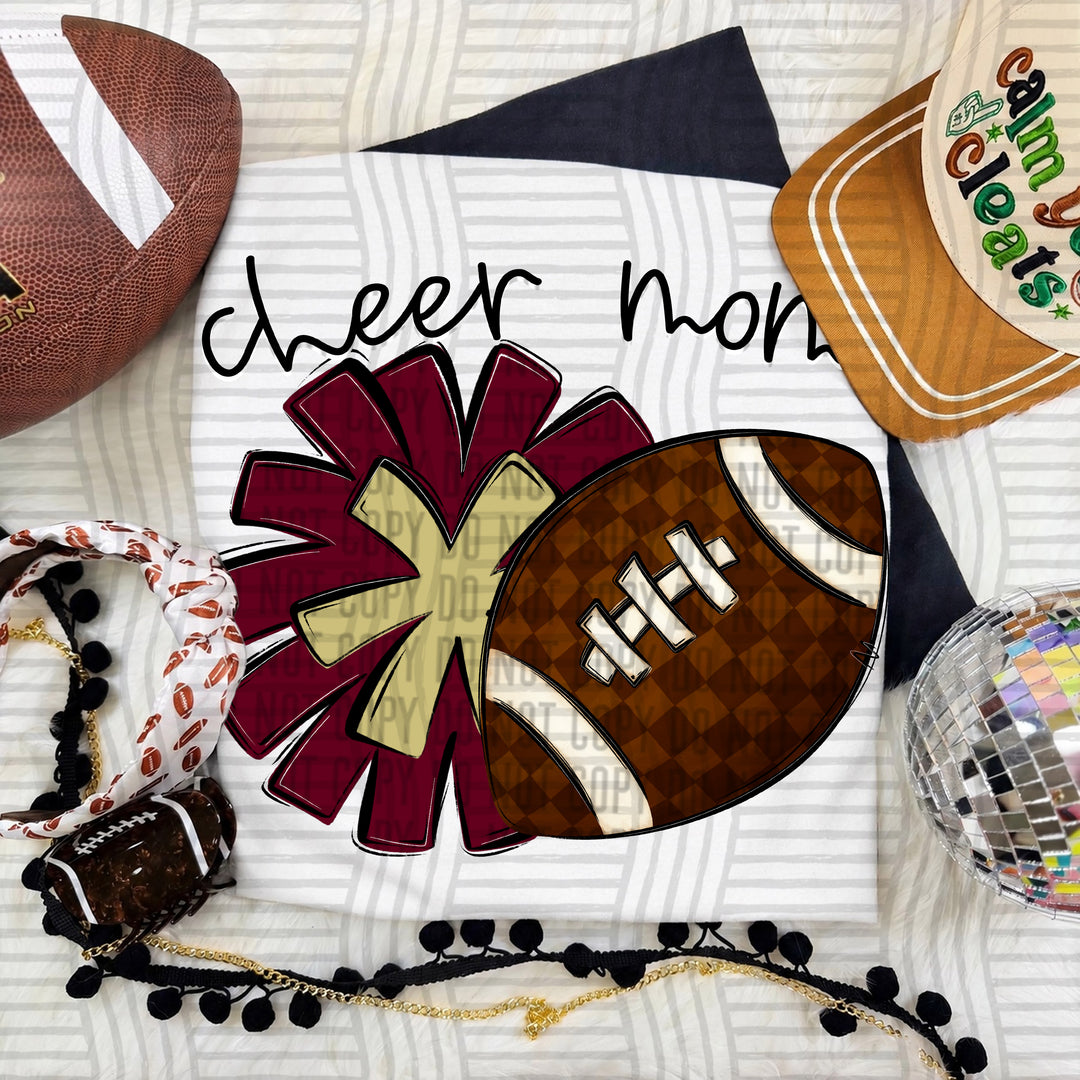 Cheer Mom DTF transfer in Maroon & Light Gold