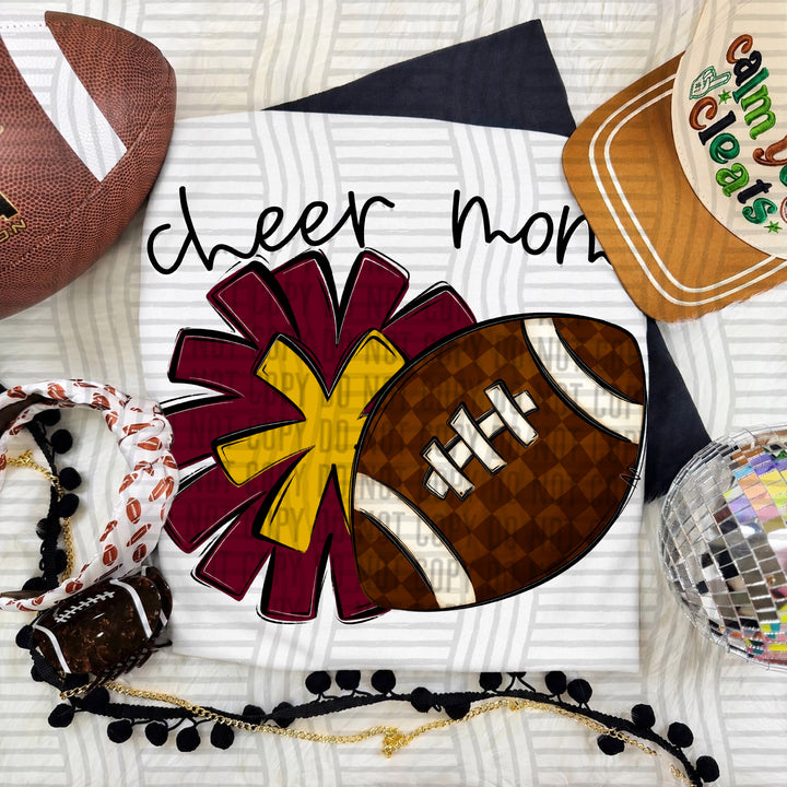 Cheer Mom DTF transfer in Maroon & Mustard