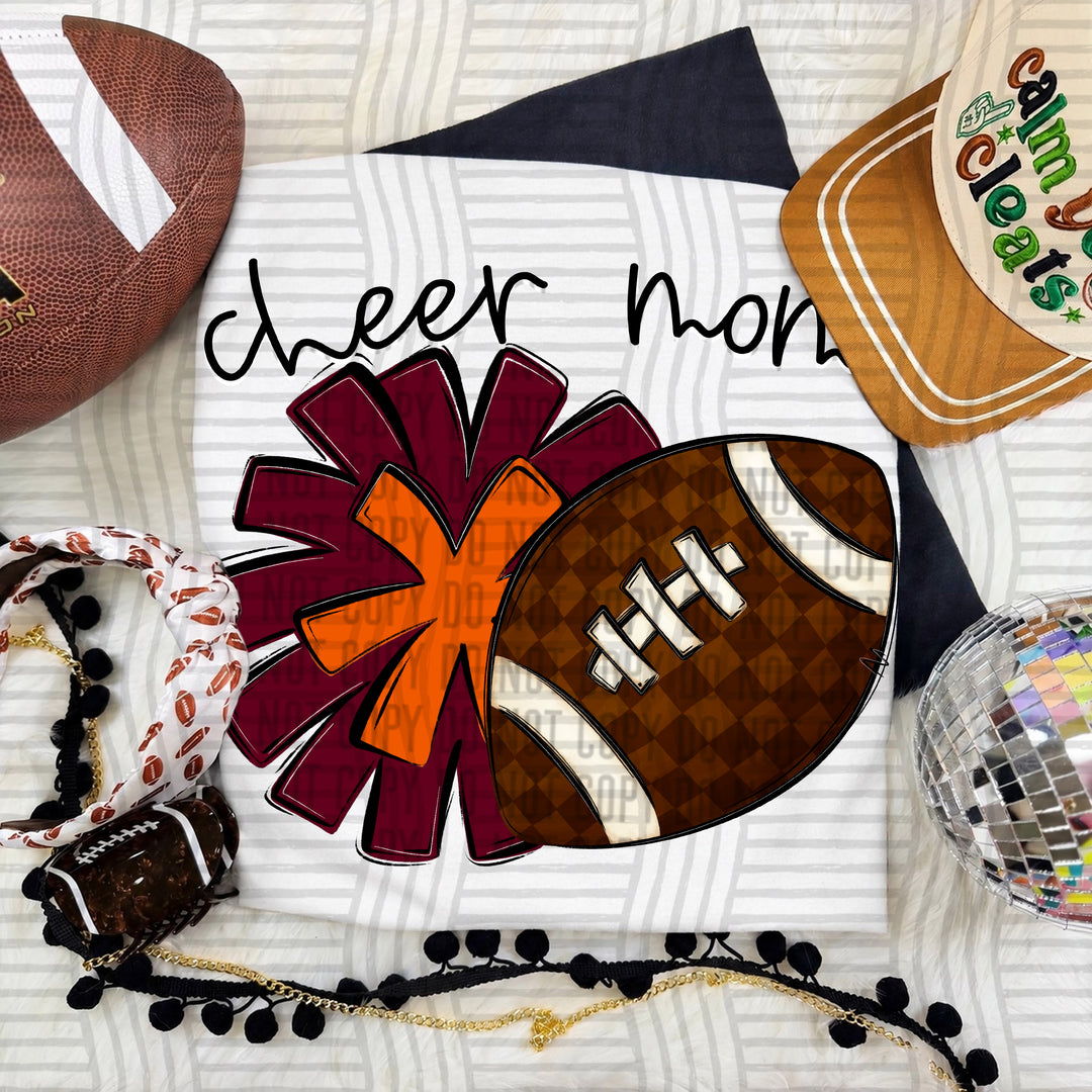 Cheer Mom DTF transfer in Maroon & Orange