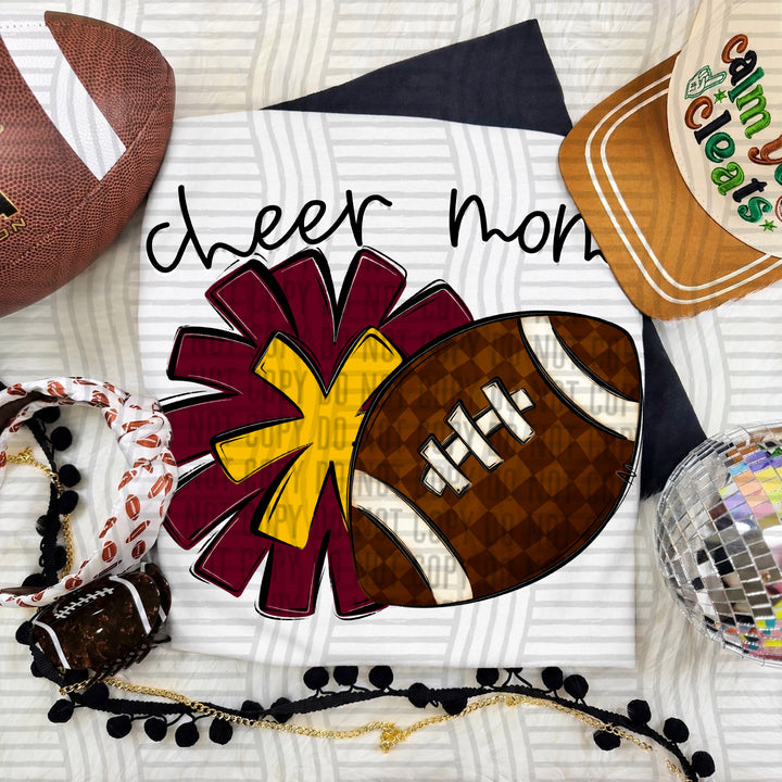 Cheer Mom DTF transfer in Maroon & Yellow Gold