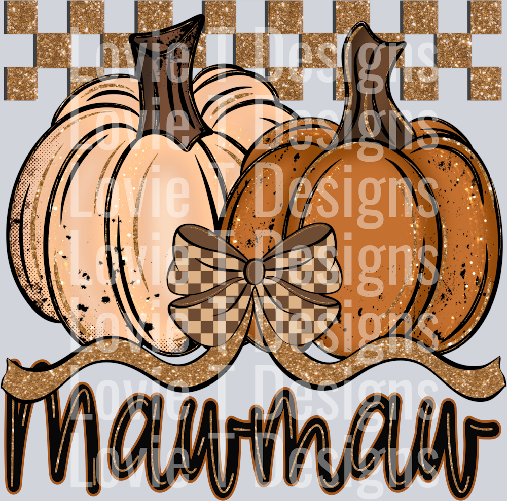 Mawmaw Fall Checkered Glitter Pumpkin