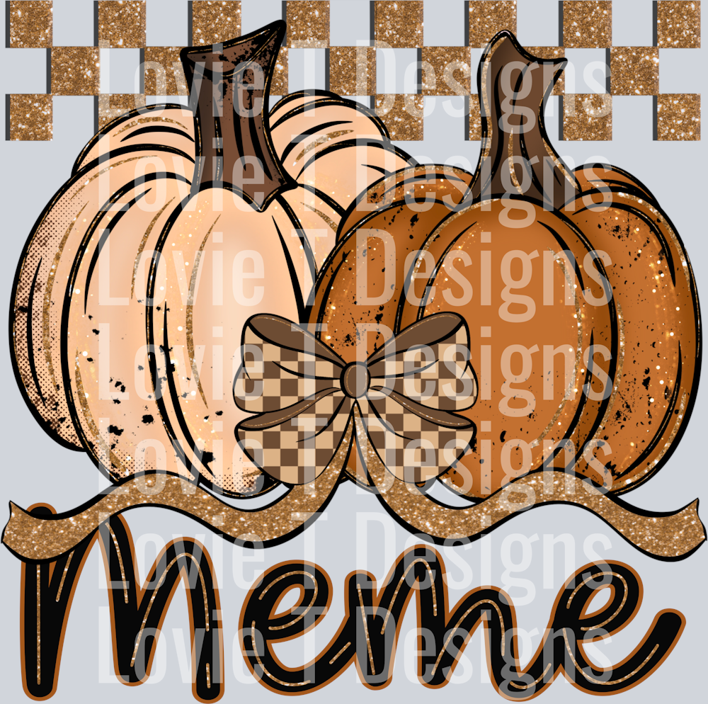 Meme Fall Checkered Glitter Pumpkin