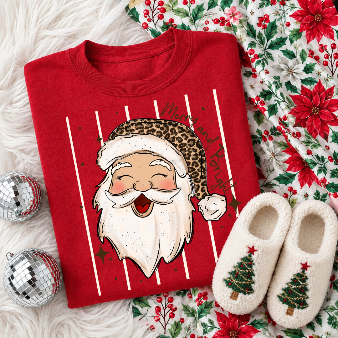Merry and Bright Leopard Hat Santa (Light Skin Tone) DTF transfer – mockup