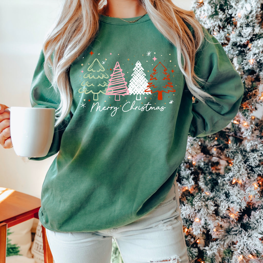Merry Christmas Doodle Trees (White) DTF transfer – mockup