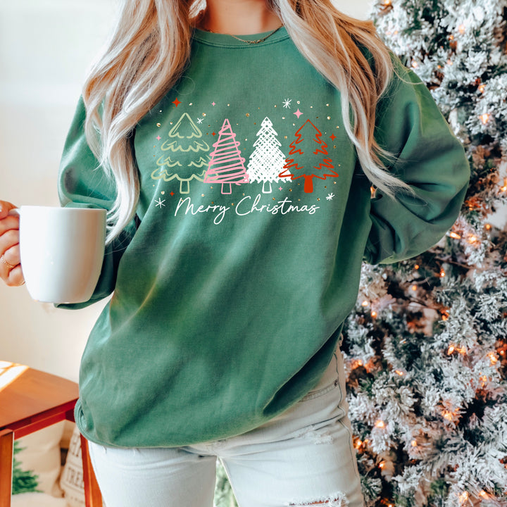 Merry Christmas Doodle Trees (White) DTF transfer – mockup