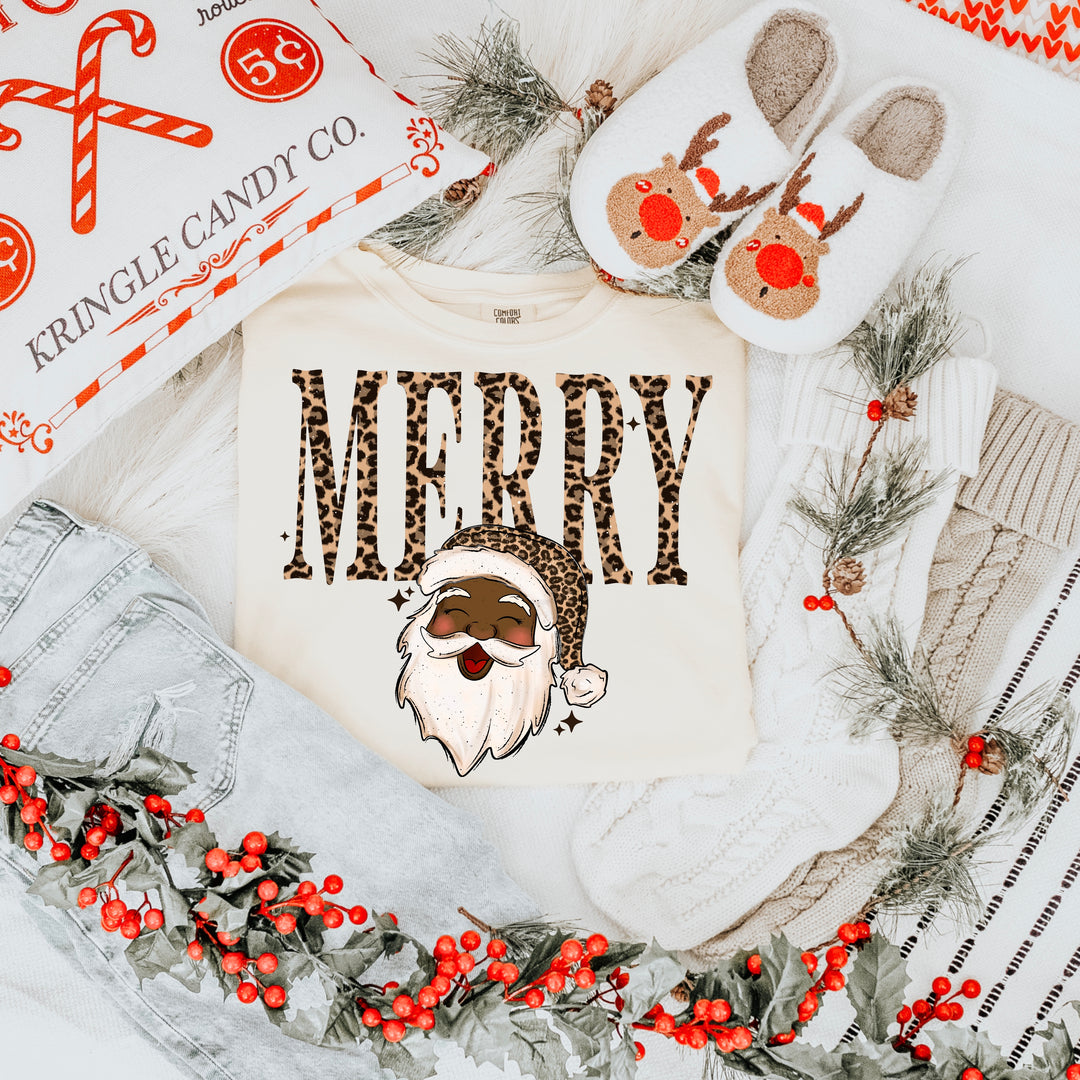Merry Leopard Santa (Dark Skin Tone) DTF transfer – mockup