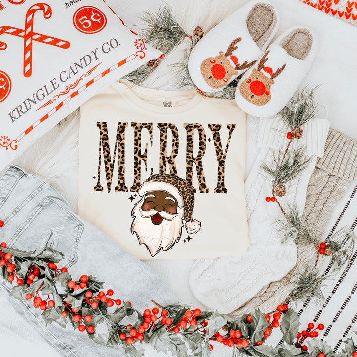 Merry Leopard Santa (Dark Skin Tone) DTF transfer – mockup