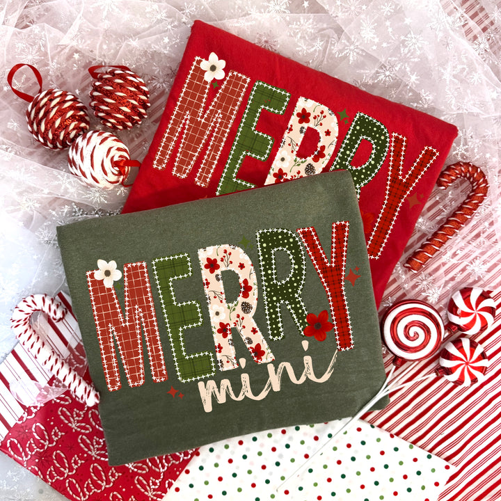 Merry Mini Red & Green Patchwork DTF transfer – mockup
