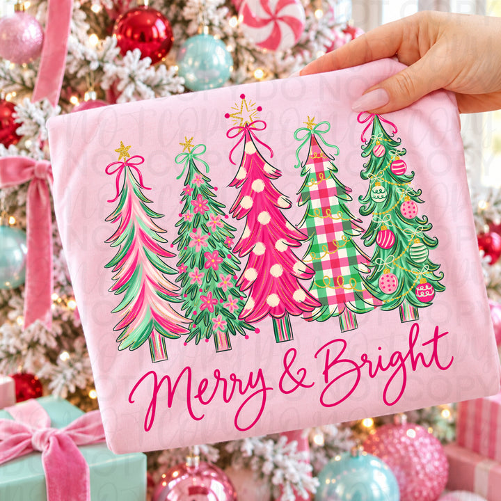 Merry and Bright Christmas Trees DTF transfer mockup 2