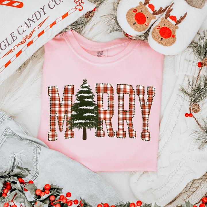 Merry Plaid Tree DTF transfer – mockup