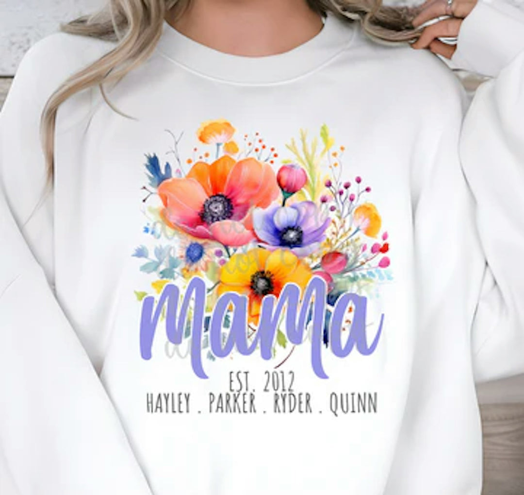 Mama Floral Spring Names customizable DTF transfer mockup