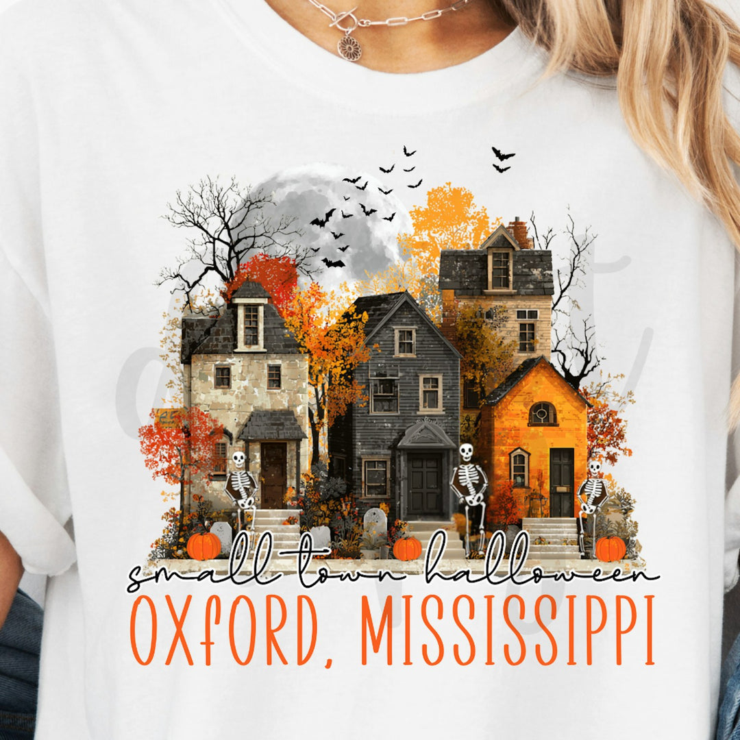 Small Town Halloween Houses customizable DTF transfer mockup