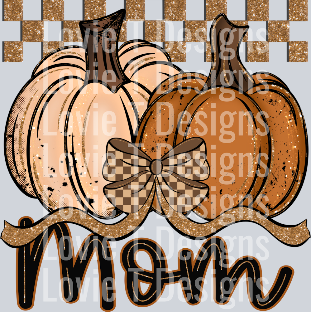 Mom Fall Checkered Glitter Pumpkin