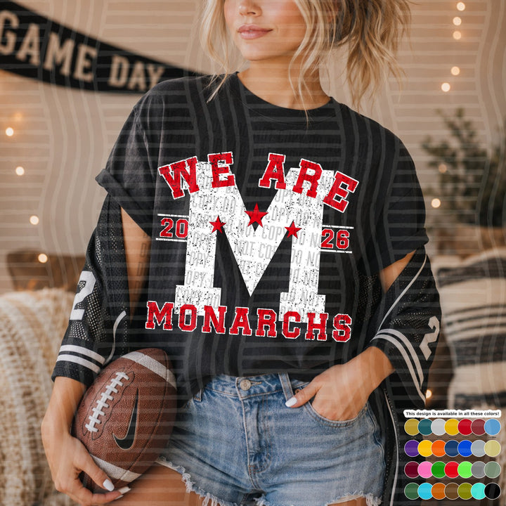 Monarchs Varsity Initials White Outline Mascots DTF transfer
