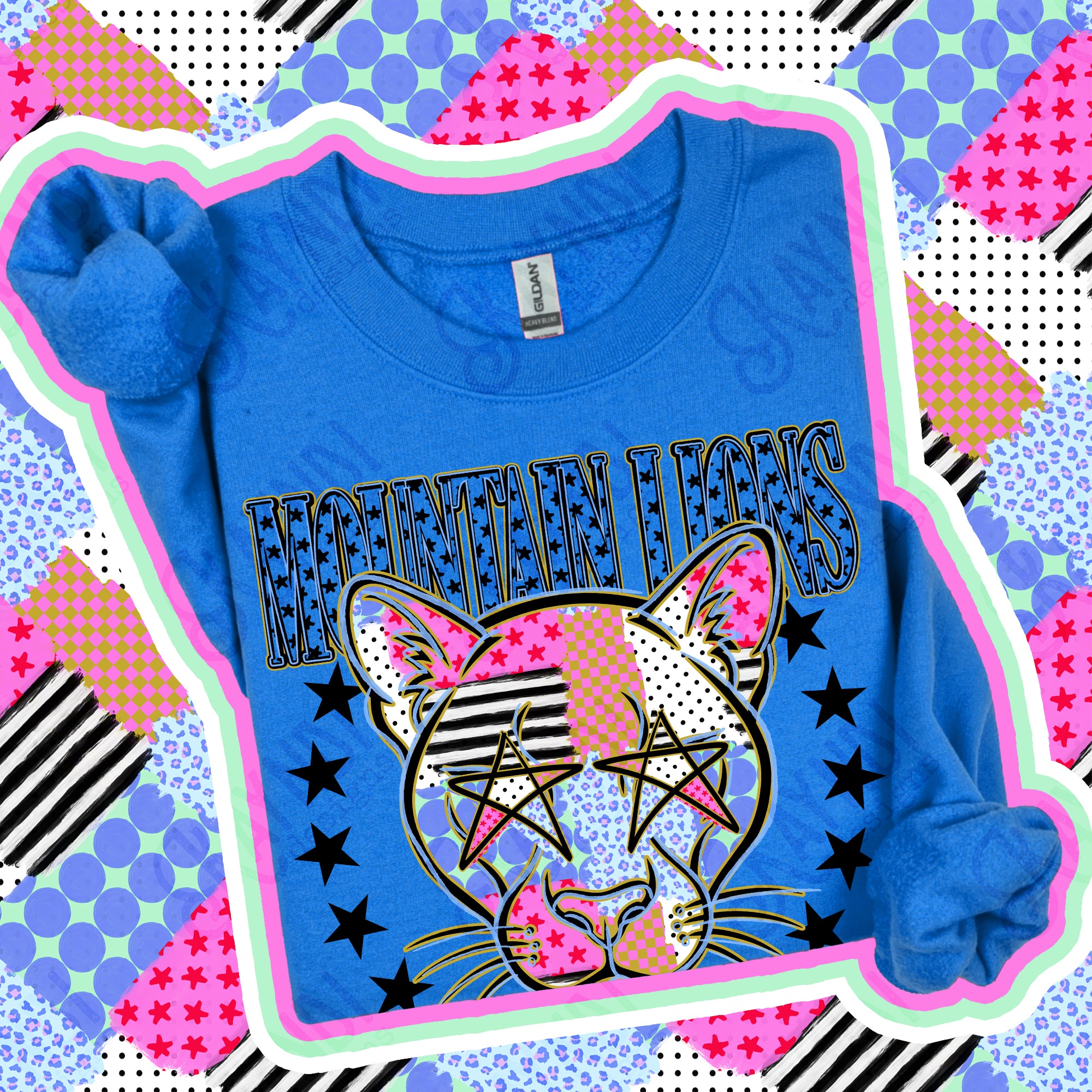 Patchwork Varsity Stars Mascots Mountain Lions design