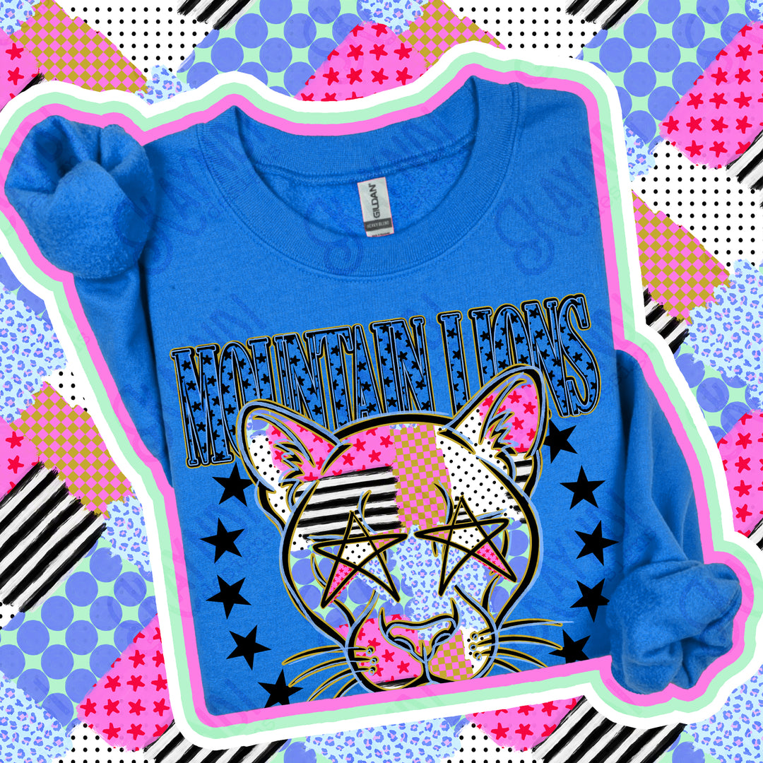 Mountain Lions Patchwork Varsity Stars mascot DTF transfer