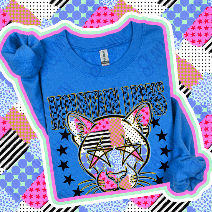 Mountain Lions Patchwork Varsity Stars mascot DTF transfer