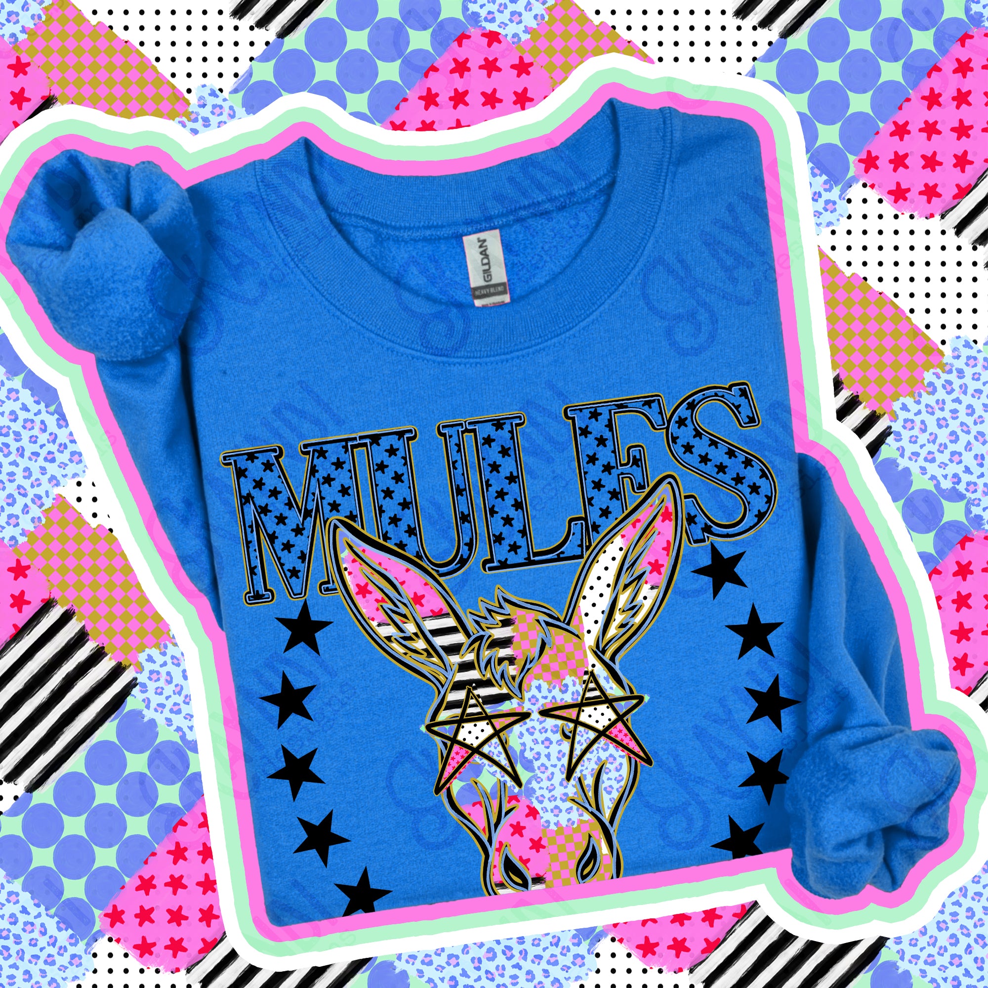 Patchwork Varsity Stars Mascots Mules design