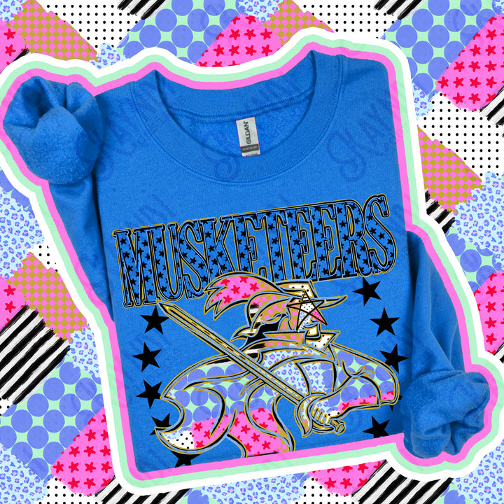 Musketeers 2 Patchwork Varsity Stars mascot DTF transfer